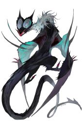 dragon full_body gen_6_pokemon highres kamikiririp looking_back nintendo no_humans noivern pokemon pokemon_(creature) scales simple_background slit_pupils white_background white_fur wings yellow_eyes