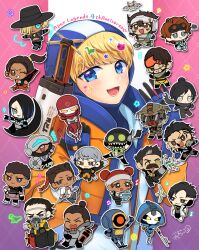 1other 6+boys 6+girls ^_^ akirai_(akry555) ambiguous_gender android animification anniversary apex_legends ash_(titanfall_2) bandana bangalore_(apex_legends) bird black_bodysuit black_eyes black_hair black_pants black_sclera blonde_hair bloodhound_(apex_legends) blue_bodysuit blue_eyes blue_gloves blue_jacket blue_leotard bodysuit braid bright_pupils brown_eyes catalyst_(apex_legends) caustic_(apex_legends) chibi classic_revenant closed_eyes colored_sclera confetti crow crypto_(apex_legends) double_bun dreadlocks energy_reader_(apex_legends) everyone eyepatch facial_hair facial_mark forehead_mark fuse_(apex_legends) gibraltar_(apex_legends) gloves goggles grey_headband hair_bun hair_ornament hair_slicked_back headband highres holding holding_cannon holding_sword holding_weapon hood hood_up hooded_leotard horizon_(apex_legends) humanoid_robot jacket leotard loba_(apex_legends) mad_maggie_(apex_legends) mirage_(apex_legends) mouse_(animal) multiple_boys multiple_girls musical_note mustache nessie_(respawn) newcastle_(apex_legends) non-humanoid_robot octane_(apex_legends) one-eyed orange_eyes pants pathfinder_(apex_legends) rampart_(apex_legends) red_bandana red_eyes red_hair revenant_(apex_legends) ribbed_bodysuit robot seer_(apex_legends) sheila_(minigun) short_hair simulacrum_(titanfall) smile solid_eyes star_(symbol) star_hair_ornament sword twin_braids v-shaped_eyebrows valkyrie_(apex_legends) vantage_(apex_legends) wattson_(apex_legends) waving weapon white_bodysuit white_pupils wraith_(apex_legends) yellow_bodysuit yellow_eyes