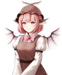 Rule 34 | 1girl, animal ears, bird ears, bird wings, blush, bow, brown dress, brown hat, dress, earrings, hat, highres, jewelry, long sleeves, mystia lorelei, pink eyes, pink hair, short hair, smile, solo, touhou, winged hat, wings, yyf (seaknight)