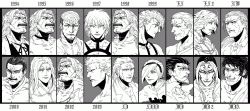 6+boys aged_down ash_crimson boss duke_(kof) geese_howard goenitz greyscale highres igniz_(kof) jivatma kof:_maximum_impact krizalid makoto_mizuguchi male_focus monochrome mukai_(kof) multiple_boys omega_rugal original_zero orochi rugal_bernstein snk the_king_of_fighters zero_(kof)