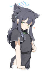 1girl animal_ears black_dress black_hair blue_archive breasts chinese_clothes dress green_eyes looking_at_viewer maton_3110 shun_(blue_archive) shun_(small)_(blue_archive) simple_background small_breasts solo twitter white_background