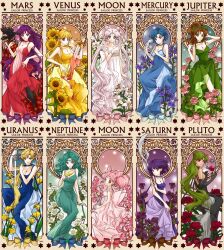aino_minako aqua_dress aqua_eyes aqua_hair bishoujo_senshi_sailor_moon black_dress blonde_hair blue_dress blue_eyes blue_hair blunt_bangs blunt_ends bow brown_hair chibi_usa cone_hair_bun crescent crescent_facial_mark dark-skinned_female dark_skin double_bun dress earrings facial_mark flower flower_earrings forehead_mark green_dress green_eyes green_hair hair_bobbles hair_bow hair_bun hair_ornament highres hino_rei jewelry jupiter_symbol kaiou_michiru kino_makoto long_dress long_hair mars_symbol medium_hair meiou_setsuna mercury_symbol mizuno_ami neptune_symbol parted_bangs pink_dress pink_hair pluto_symbol ponytail princess_jupiter princess_mars princess_mercury princess_neptune princess_pluto princess_saturn princess_serenity princess_uranus princess_venus purple_dress purple_eyes purple_hair red_bow red_dress red_eyes sarashina_kau saturn_symbol short_hair short_twintails sidelocks small_lady_serenity stud_earrings swept_bangs ten&#039;ou_haruka tomoe_hotaru tsukino_usagi twintails uranus_symbol venus_symbol very_long_hair very_short_hair wavy_hair yellow_dress