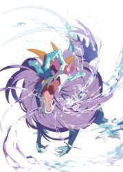 Rule 34 | commentary request, full body, highres, kura (shironagasu02), nintendo, no humans, open mouth, pokemon, pokemon (creature), powering up, simple background, swirling, walking wake, water, white background, yellow eyes