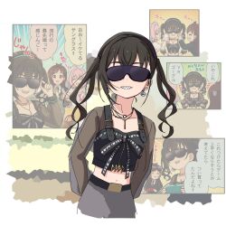 Rule 34 | #unicus (idolmaster), 3girls, ahoge, belt, belt buckle, beret, black belt, black hat, breasts, brown hair, buckle, cleavage, collarbone, controller, earrings, game controller, grey skirt, grin, hand up, hat, highres, holding, holding controller, holding game controller, idolmaster, idolmaster cinderella girls, jewelry, kakki (kackie), long hair, long sleeves, medium breasts, medium hair, multiple girls, navel, necklace, pink hair, pointing, pointing at another, see-through clothes, see-through sleeves, sharp teeth, skirt, small breasts, smile, sparkle, sunazuka akira, sweatdrop, teeth, tsujino akari, twintails, v-shaped eyebrows, yumemi riamu