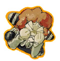 Rule 34 | 1boy, chibi, chinese commentary, closed eyes, clown, commentary request, hands on another&#039;s face, lowres, male focus, orange hair, randal&#039;s friends, sebastian de tomato smith chicken legs, shan hou, short hair, simple background, solo, upper body, white background