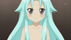 1boy 1girl animated animated_gif aqua_hair haiyore!_nyaruko-san long_hair lowres nude shantak_(nyaruko-san) yasaka_mahiro