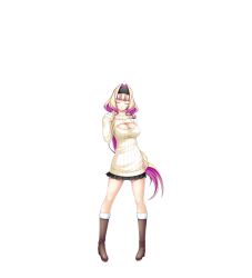 1girl azarin_(kouyoku_senki_exs-tia) blonde_hair boots breasts cleavage cleavage_cutout closed_eyes clothing_cutout facing_viewer full_body game_cg hair_intakes hairband hand_on_own_hip highres inoino knee_boots kouyoku_senki_exs-tia large_breasts large_variant_set long_hair meme_attire miniskirt multicolored_hair non-web_source official_art open-chest_sweater pink_hair pleated_skirt purple_hair ribbed_sweater skirt smile solo standing sweater transparent_background turtleneck two-tone_hair variant_set very_long_hair