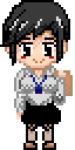 1girl animated black_eyes black_hair blue_necktie blush borrowed_character bouncing_breasts breasts chibi female_focus full_body highres looking_at_viewer loose_necktie miniskirt necktie nez-3 office_lady olive_laurentia original pixel_art pixie_cut short_hair skirt smile solo standing tagme video white_background