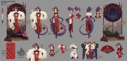 1girl absurdly_long_hair absurdres black_bra black_pantyhose bra breasts bustier chinese_clothes cleavage cluseller commission dragon_tail dress full_body fur_shawl gloves hair_bun hair_ornament hand_fan highres horns indie_virtual_youtuber large_breasts lingerie long_hair oni oni_horns onigiri_(vtuber) onigiri_(vtuber)_(1st_costume) pantyhose purple_hair shawl simple_background smile tail thigh_gap thighhighs underwear very_long_hair virtual_youtuber white_background yellow_eyes