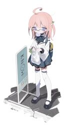 Rule 34 | 1girl, ahoge, backpack, bag, black shoes, bow, bowtie, buttons, candy, daizu (melon-lemon), food, food-themed hair ornament, full body, glasses, grey bow, grey bowtie, grey skirt, hair ornament, highres, holding, holding bag, lollipop, long hair, long sleeves, looking at viewer, mary janes, miniskirt, mouth hold, name tag, original, outdoors, over-rim eyewear, pink hair, plastic bag, pleated skirt, purple eyes, sailor collar, sailor shirt, semi-rimless eyewear, shirt, shoes, shopping bag, sidelocks, sign, skirt, solo, spring onion, spring onion hair ornament, standing, swirl lollipop, thighhighs, two side up, white background, white sailor collar, white shirt, white thighhighs, zettai ryouiki