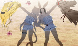 2girls amiya_(arknights) animal_ears arknights beach belt bikini camisole cat_ears cat_girl cat_tail choker clothes_hanger coat dressed_shadow_(meme) feet_out_of_frame frilled_bikini frills grey_hair headphones holding jacket kazemaru_(arknights) long_hair long_sleeves lying meme multiple_girls on_back origami outdoors rabbit_ears rabbit_girl sand shadow shadyoaks_(lucknuts) shirt short_shorts shorts silhouette skirt starfish swimsuit tail thigh_strap unworn_coat unworn_jacket very_long_hair virtual_youtuber white_bikini yellow_coat yellow_jacket