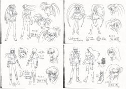 1990s_(style) 4girls absurdly_long_hair apron ass bare_legs bob_cut curvy gloves grabbing_another&#039;s_breast groping happy headband high_ponytail hug kimura_takahiro kubota_jun kunai kusunoki_manami long_hair looking_at_viewer masuda_chiho medium_hair monochrome multiple_girls ninja official_art paw_gloves ponytail reference_sheet retro_artstyle short_hair simple_background skirt smile source_request takeuchi_yuka variable_geo very_long_hair waitress weapon wide_hips