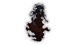 1other aura black_hair character_request dark_aura dress full_body highres long_hair official_art open_mouth red_dress shangri-la_frontier skeleton solo transparent_background