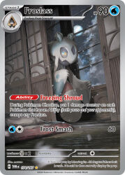 artist_name blue_eyes card_(medium) character_name closed_mouth colored_sclera company_name copyright_name copyright_notice english_text froslass full_moon gen_3_pokemon gen_4_pokemon indoors matazo_(pokemon) moon night nintendo no_humans official_art pokemon pokemon_(creature) pokemon_card pokemon_focus pokemon_tcg snorunt snowing solo third-party_source trading_card window yellow_sclera