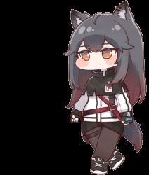 1girl animal_ear_fluff animal_ears animated animated_gif arknights black_gloves black_pantyhose black_shoes black_shorts closed_mouth commentary_request diyap_(style) fingerless_gloves gloves gradient_hair grey_hair jacket kimin3424 long_hair long_sleeves multicolored_hair orange_eyes pantyhose red_hair shoes short_shorts shorts simple_background solo tail texas_(arknights) transparent_background white_jacket wolf_ears wolf_girl wolf_tail