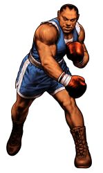 1boy absurdres balrog_(street_fighter) black_hair boots boxing_gloves boxing_shorts capcom capcom_vs_snk_2 dark-skinned_male dark_skin fighting_stance game_cg highres lace-up_boots male_focus mori_toshiaki muscular muscular_male non-web_source official_art short_hair shorts solo street_fighter third-party_source veins veiny_arms white_background