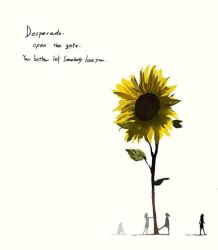 Rule 34 | 4girls, english text, flower, leaf, multiple girls, original, plant, plant focus, shadow, silhouette, slow d, sunflower, the eagles (band), white background, yellow flower
