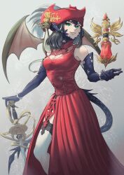 Rule 34 | 1girl, absurdres, adventurer (ff14), au ra, bare shoulders, basket hilt, black hair, black horns, black scales, black tail, blue gloves, breasts, cleavage, cleavage cutout, clothing cutout, commission, commissioner upload, dragon, dragon girl, dragon horns, dragon on shoulder, dragon tail, dragon wings, dress, elbow gloves, feathers, final fantasy, final fantasy xiv, forward facing horns, freckles, gloves, green eyes, green scales, hat, hat feather, hat ornament, highres, holding, holding shield, holding sword, holding weapon, horn ornament, horn ring, horns, iori haori, long dress, looking at viewer, medium hair, midgardsormr (final fantasy), open mouth, original, rapier, red dress, red hat, scales, shield, simple background, skeb commission, skirt, small dragon, smile, smirk, sword, tail, teeth, thighhighs, thighs, tricorne, warrior of light (ff14), weapon, white feathers, white streaks, white thighhighs, wings
