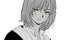 1girl blush brown_eyes dungeon_meshi falin_touden frs2 highres looking_at_viewer portrait short_hair smile solo spot_color white_background yellow_eyes