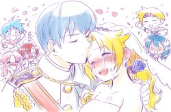 blonde_hair blush breasts claude_c._kenny crying dress earrings kissing_forehead gloves ilia_silvestri jewelry kiss kissing_forehead long_hair millie_chliette multiple_boys multiple_girls nekomura_otako open_mouth phia_mell rena_lanford roddick_farrence ronyx_j._kenny short_hair smile star_ocean star_ocean_anamnesis star_ocean_first_departure star_ocean_the_second_story uniform wedding_dress
