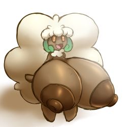 1girl big_hair breasts dark-skinned_female dark_skin female_focus full_body furry furry_female gen_5_pokemon gigantic_breasts highres large_areolae legs_apart long_hair looking_up metachoke nintendo nipples nude open_mouth orange_eyes personification pokemon pokemon_(creature) pokemon_bw simple_background smile solo standing whimsicott white_background white_hair