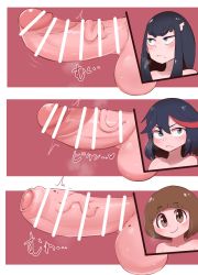 3futa bar_censor black_hair blue_eyes blush bob_cut breasts brown_eyes brown_hair censored chart comparison erection foreskin futanari highres kill_la_kill kiryuuin_satsuki long_hair mankanshoku_mako matoi_ryuuko medium_breasts mole_on_penis mole_on_testicle multicolored_hair multiple_futa penis penis_chart penis_comparison penis_size_comparison penis_size_difference phimosis pointless_censoring testicles thick_eyebrows two-tone_hair veins veiny_penis zkky2nd