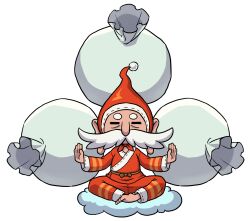 Rule 34 | 1boy, barefoot, closed eyes, facial hair, hat, highres, long mustache, mustache, official art, pants, red hat, red pants, red shirt, sack, santaku roushi, shirt, simple background, sitting, solo, thick mustache, third-party source, white background, youkai (youkai watch), youkai watch