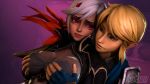 3d animated blonde_hair blue_eyes breasts cia_(hyrule_warriors) dark_elf dark_skin elf grabbing_another&#039;s_breast groping hetero hyrule_warriors interracial large_breasts link nintendo pointy_ears purple_eyes red_iris tagme the_legend_of_zelda video zalsfm
