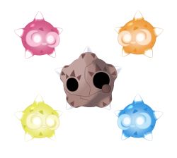 10s aru_(r1_0101) gen_7_pokemon glowing glowing_eyes meteor minior minior_(blue_core) minior_(core) minior_(meteor) minior_(orange_core) minior_(red_core) minior_(yellow_core) nintendo no_humans pokemon pokemon_(creature) pokemon_sm rock simple_background solo white_background