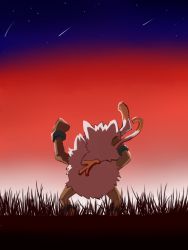 baku_densouro gen_1_pokemon grass mankey night night_sky nintendo no_humans pokemon pokemon_(creature) primeape sky