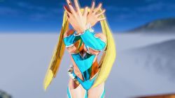 1girl 3d animated ass ass_shake bare_shoulders blonde_hair blue_eyes blue_leotard breasts covered_navel curvy dancing domino_mask frilled_leotard frills groin hat highleg highleg_leotard jiggle jumping large_breasts leotard lips long_hair mask paw_pose rainbow_mika ryona screencap shiny_clothes sky solo street_fighter street_fighter_v thighs third-party_edit thong_leotard twintails very_long_hair video wide_hips