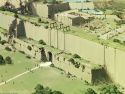 aquamary arch cliff column lake landscape no_humans original pillar ruins scenery wall
