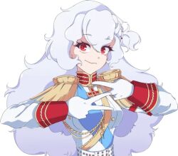 1girl aiguillette alpha_(alpha_1918) armband blue_sash buttons collar cross cross_pendant epaulettes findoworld fluffy fluffy_hair gloves gold_buttons gold_trim hair_ornament lips long_hair looking_at_viewer military military_uniform non-web_source original red_eyes red_sleeve_cuffs russian_empire sash sleeve_cuffs smile solo sticker transparent transparent_background very_long_hair white_gloves white_hair z_(russian_symbol)