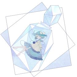 Rule 34 | 1girl, aoruri, barefoot, blouse, border, closed eyes, frilled skirt, frilled sleeves, frills, from side, green hair, green headwear, heart, heart of string, highres, ice, ice cube, komeiji koishi, looking to the side, shirt, short hair, skirt, solo, touhou, white background, wide sleeves, yellow shirt