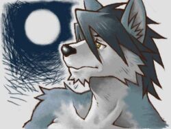 1boy animal_ears closed_mouth dog_boy dog_ears full_moon furry furry_male kouya_aotsuki male_focus moon morenatsu night night_sky profile shirako_(kirupi) sky topless_male upper_body white_background