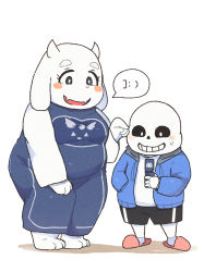 1boy 1girl artist_request black_eyes furry goat highres open_mouth sans_(undertale) skeleton toriel undertale