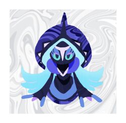 aqua_hair border commentary elizabeth_(tomas21) full_body gen_7_pokemon green_eyes highres horns legendary_pokemon long_hair looking_at_viewer nintendo no_humans pokemon pokemon_(creature) shell single_horn solo tapu_fini white_border