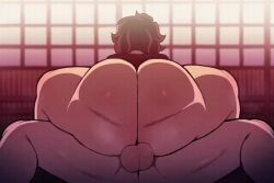 anal animated animated_gif ass ass_focus anal_fluid blackwhiplash clothed_sex cowgirl_position huge_ass kamado_tanjirou kimetsu_no_yaiba large_penis male_penetrated penis sex shinazugawa_genya straddling yaoi
