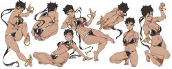 Rule 34 | 1girl, anklet, armlet, ass, barefoot, bikini, black bikini, black hair, bracelet, breasts, closed eyes, dark-skinned female, dark skin, feet, full body, highres, jewelry, large breasts, multiple views, navel, original, ponytail, short hair, solo focus, swimsuit, tbocart, thighs, toe ring, yellow eyes