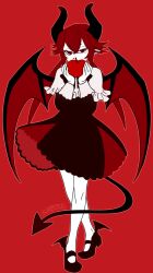 1girl black_dress demon_girl demon_horns demon_tail demon_wings dialo_(funamusea) dress funamusea haiiro_teien highres horns mary_janes pantyhose red_hair shoes sirbotik solo tail white_pantyhose wings