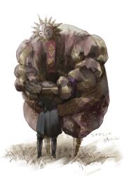 2boys black_boots black_coat black_gloves black_hair boots clair_obscur:_expedition_33 coat esquie_(clair_obscur:_expedition_33) fingerless_gloves full_body fur_trim gloves grass highres hug male_focus multiple_boys mutual_hug nira_(nira_box) short_hair standing translation_request verso_(clair_obscur:_expedition_33) white_background white_fur