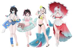 4girls ahoge amazura_sumoa animal_ears awabami_hawako bear_ears bear_girl bebe_(bebe_pp) bikini black_bikini black_hair black_nails black_shoes blue_eyes blue_ribbon bow braid breasts can collarbone covered_navel crab flower food food_in_mouth footwear_bow green_bikini grey_hair hair_between_eyes hair_flower hair_intakes hair_ornament hair_ribbon hairclip holding holding_can holding_swim_ring holding_umbrella inflatable_shark inflatable_toy innertube large_breasts makenashi_gununu multicolored_bikini multicolored_hair multiple_girls navel ogiya_maria open_mouth pink_bikini pink_eyes pink_hair popsicle popsicle_in_mouth red_bikini red_eyes red_flower red_sarong red_umbrella ribbon sandals sarong shoes small_breasts smile stomach stuffed_animal stuffed_toy swim_ring swimsuit teddy_bear twin_braids two-tone_bikini two-tone_hair umbrella vebop_project visor_cap white_background white_flower white_shoes yellow_eyes yellow_ribbon yellow_shoes
