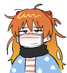 1girl blue_eyes blush brown_hair hair_between_eyes henriiku_(ahemaru) highres long_hair mask mouth_mask neon_genesis_evangelion sick solo souryuu_asuka_langley two_side_up winter_clothes