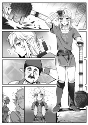 Rule 34 | 1girl, 2boys, absurdres, blush, elf, gerudo, highres, hudson (zelda), jewelry, link, multiple boys, nintendo, pointy ears, marriage proposal, ring, tamatamako01, the legend of zelda, the legend of zelda: breath of the wild, trap