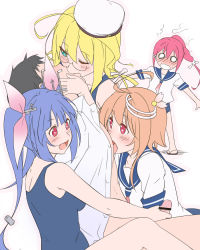 10s 1boy 4girls admiral_(kancolle) ahoge bar_censor blonde_hair blue_eyes blue_hair blush breasts censored clothed_female_nude_male fang glasses green_eyes group_sex hair_ornament hair_ribbon handjob hat heart heart-shaped_pupils hetero i-168_(kancolle) i-19_(kancolle) i-58_(kancolle) i-8_(kancolle) kantai_collection kiss long_hair multiple_girls nude o_o one-piece_swimsuit one_eye_closed open_mouth penis personification ponytail red_eyes red_hair ribbon school_swimsuit school_uniform serafuku star-shaped_pupils star_(symbol) swimsuit swimsuit_under_clothes symbol-shaped_pupils twintails wavy_mouth wink youkan