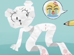 animal_ears anus bear_ears bear_girl cartoon_network crying_emoji emoji highres paper paper_girl pencil pussy sweat teri_(tawog) the_amazing_world_of_gumball