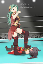 2girls aruto_(altyuia) catfight defeat multiple_girls ring_dream smile translation_request wrestling_ring