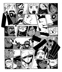 1other 6+boys 6+girls absurdres android animification apex_legends arihuretakunkun ash_(titanfall_2) bat_(animal) bloodhound_(apex_legends) bulging_eyes catalyst_(apex_legends) caustic_(apex_legends) choker clenched_teeth commentary_request crypto_(apex_legends) d.o.c._health_drone dark-skinned_female dark_skin earrings echo_(apex_legends) everyone eye_pop eyepatch face_piercing facial_hair facial_mark fingerless_gloves forehead_mark fuse_(apex_legends) gas_mask gibraltar_(apex_legends) gloves goggles greyscale hair_behind_ear hat highres hood hood_up horizon horizon_(apex_legends) humanoid_robot jewelry lifeline_(apex_legends) loba_(apex_legends) looking_back looking_to_the_side mad_maggie_(apex_legends) mask monochrome mouse_(animal) multiple_boys multiple_girls mustache newcastle_(apex_legends) non-humanoid_robot nose_piercing octane_(apex_legends) oda_eiichirou_(style) one-eyed one_eye_covered one_piece open_hands open_mouth parody parted_lips pathfinder_(apex_legends) piercing rampart_(apex_legends) revenant_(apex_legends) revision robot running saliva scar scar_across_eye scar_on_face screen seer_(apex_legends) side_ponytail simulacrum_(titanfall) soul_patch sound_effects style_parody sweatdrop teeth v-fin v-shaped_eyebrows valkyrie_(apex_legends) vantage_(apex_legends) wattson_(apex_legends) wraith_(apex_legends) young_blood_bloodhound