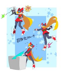 1girl android bliss_zero_(mega_man) blonde_hair bodysuit full_body genderswap genderswap_(mtf) helmet highres long_hair mega_man_(series) mega_man_zero_(series) yuriyuri_(ccc) zero(z)_(mega_man) zero_(mega_man)