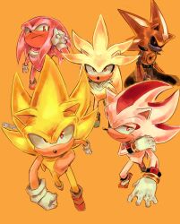 5boys absurdres black_sclera body_fur bracelet chest_fur colored_sclera copium_v dragon_ball dragon_ball_super expressionless from_above frown full_body furry furry_male gloves gold_bracelet half-closed_eyes hand_on_own_head hand_on_own_shoulder hand_up hedgehog_boy highres humanoid_robot jewelry knuckles_the_echidna looking_at_viewer looking_up male_focus metal_sonic multiple_boys neo_metal_sonic no_mouth pink_fur red_eyes red_fur redrawn robot serious shadow_the_hedgehog silver_the_hedgehog smirk sonic_(series) sonic_the_hedgehog super_knuckles super_neo_metal_sonic super_shadow super_silver super_sonic two-tone_fur waist_cape white_gloves yellow_fur